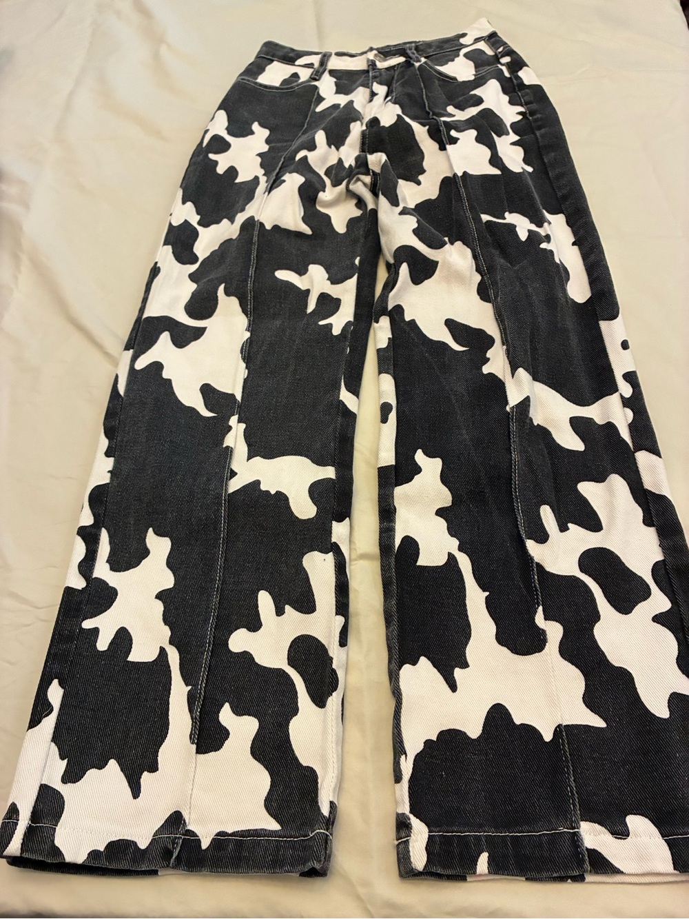 Nectar clothing Cow-Print Bootcut Jeans - Black & White boutique